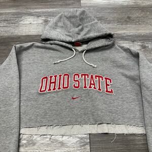 Vintage Y2K Nike Ohio State OSU Gray Women's L Center Swoosh Cropped‎ Hoodie